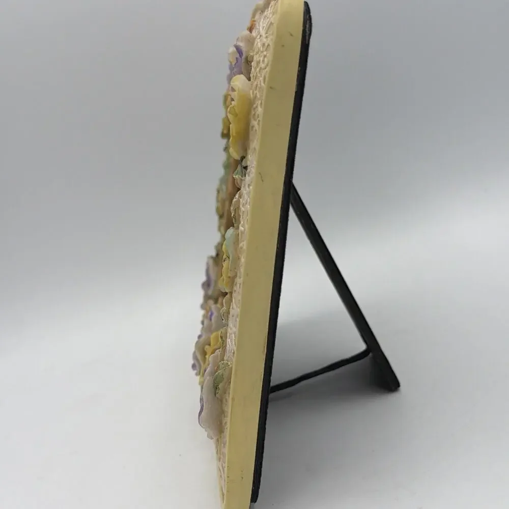 Vintage Picture Frame Ceramic Cottagecore Y2K Roses Floral Yellow 4x6 Family Mom